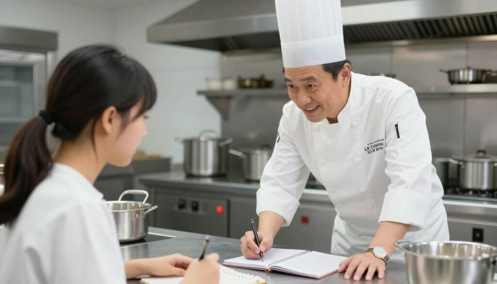 Le Cordon Bleu student consulting with chef instructor about programme selection