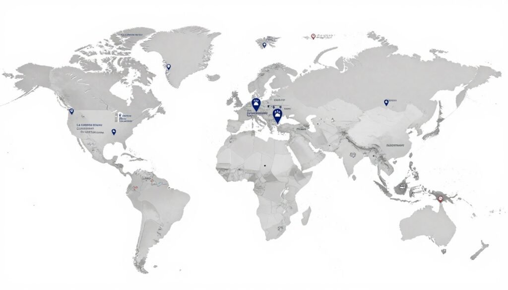 World map showing Le Cordon Bleu campus locations across continents